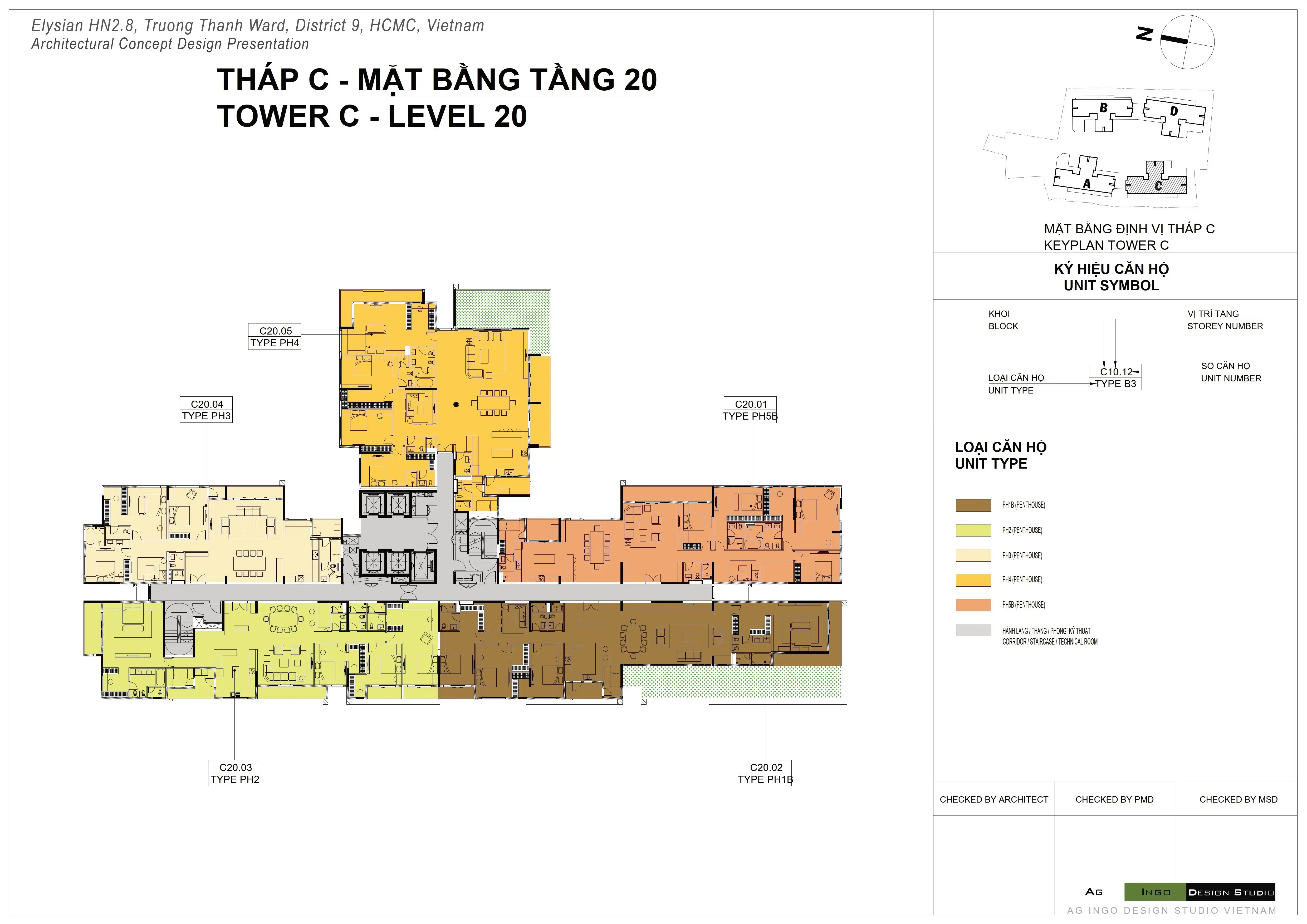 Mặt bằng Penthouse tầng 20 Tháp C Elysian