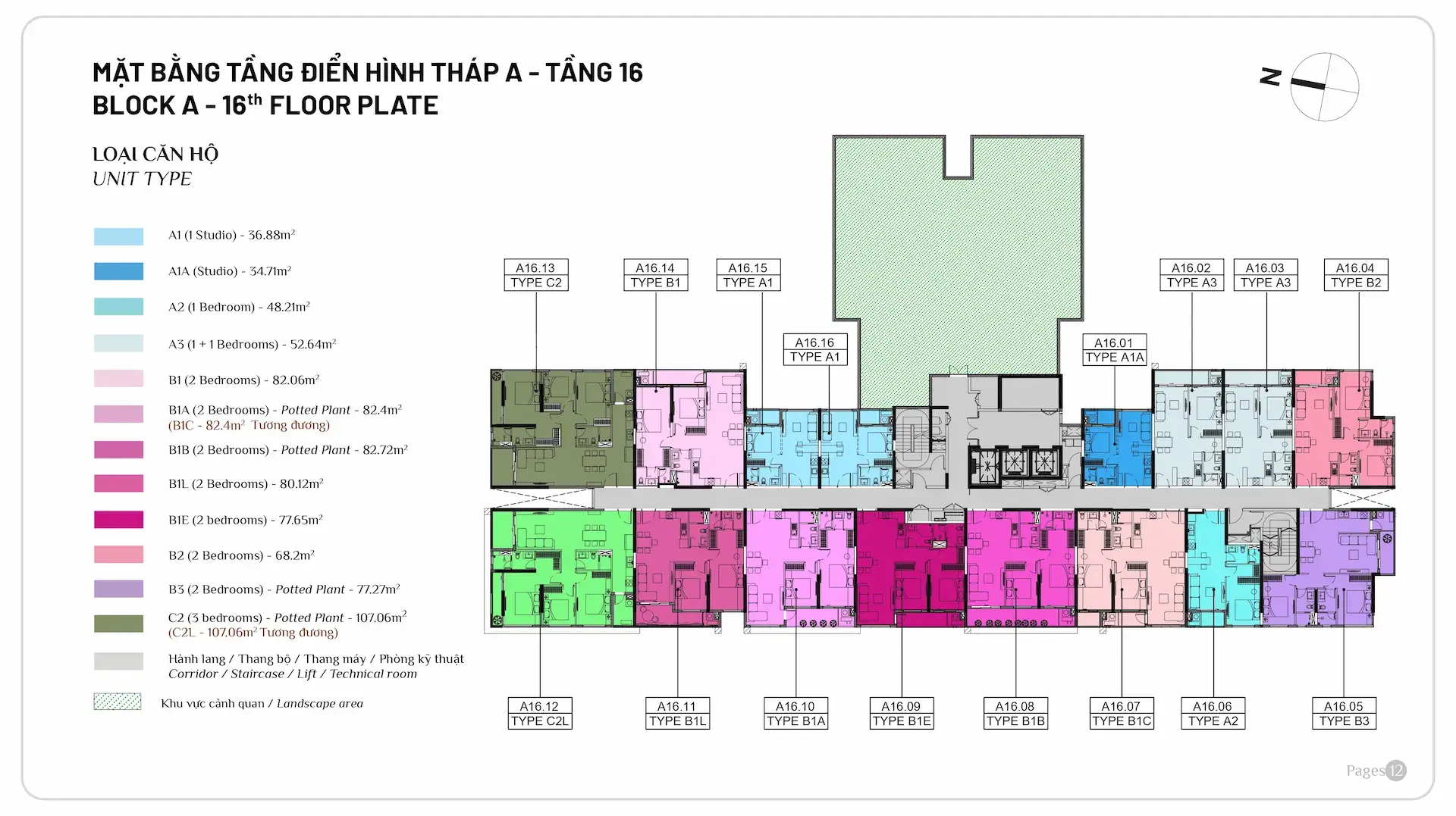 Mặt bằng tầng 16 Tháp A Elysian