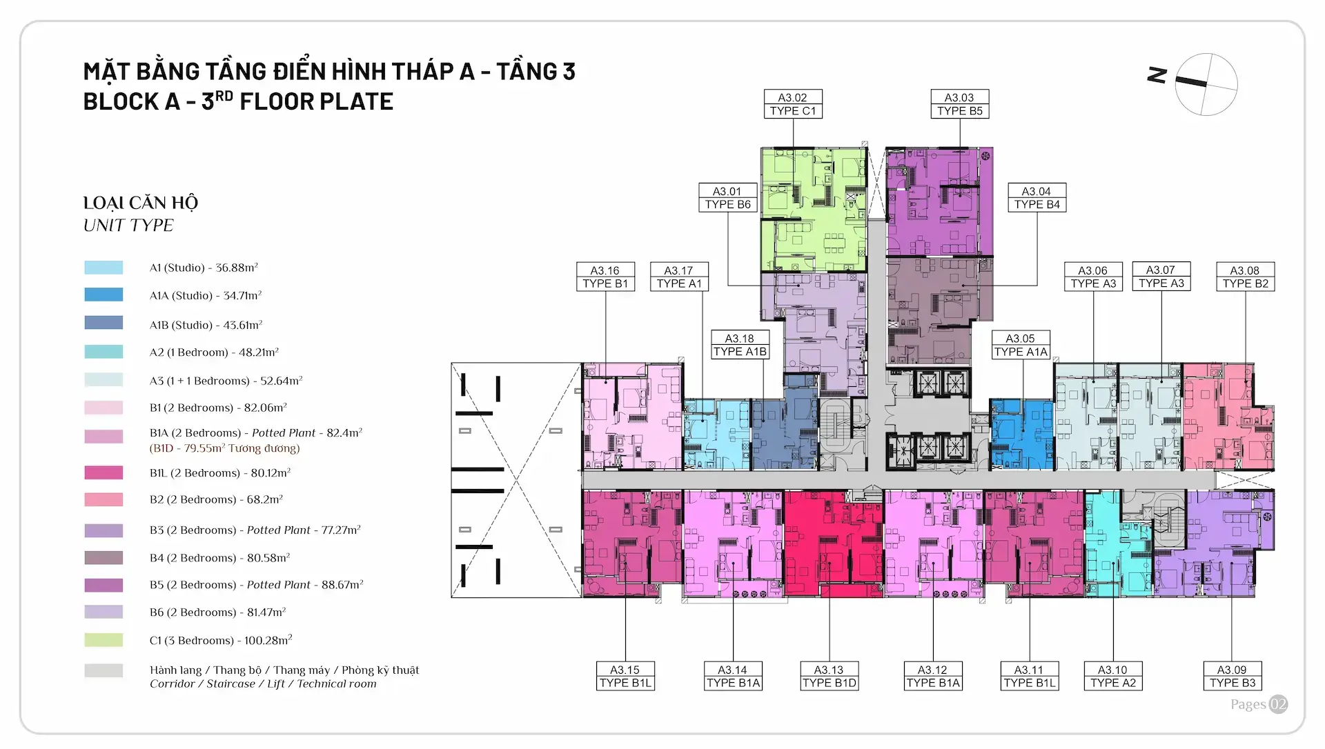 Mặt bằng tầng 3 Tháp A Elysian