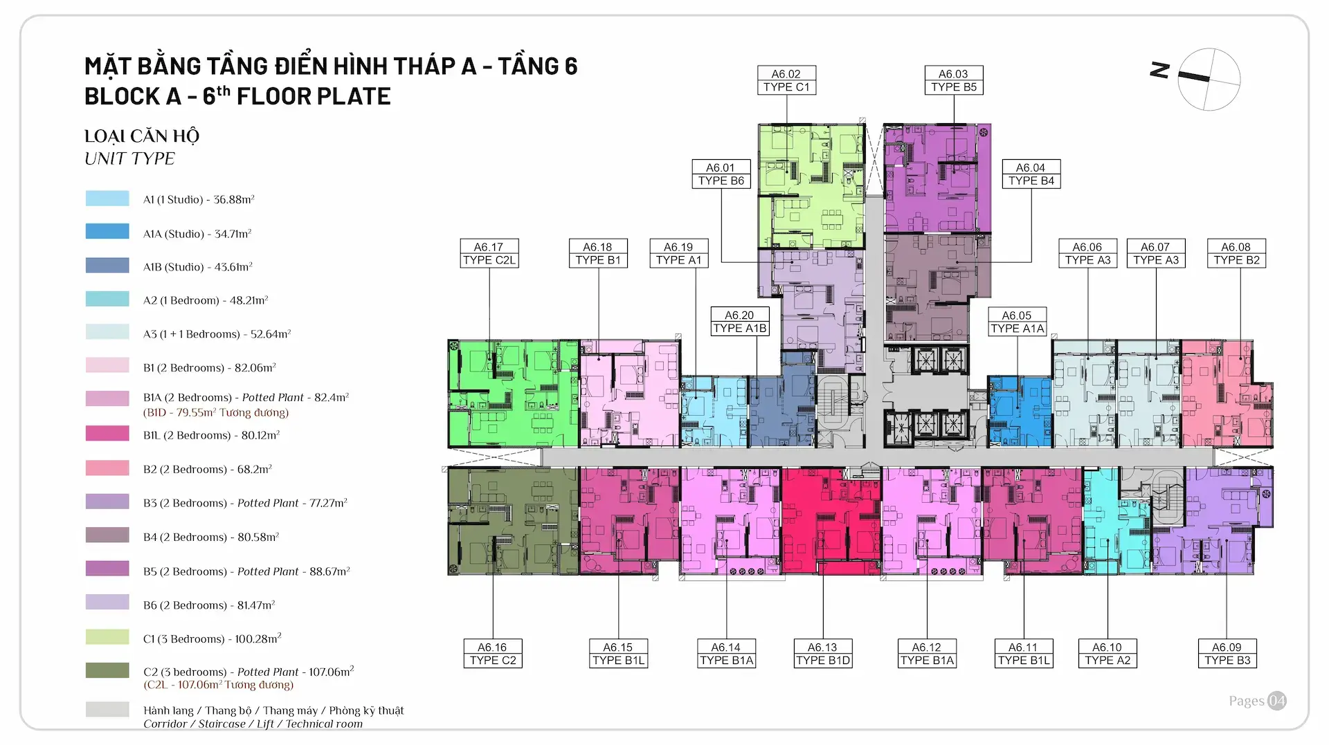 Mặt bằng tầng 6 Tháp A Elysian