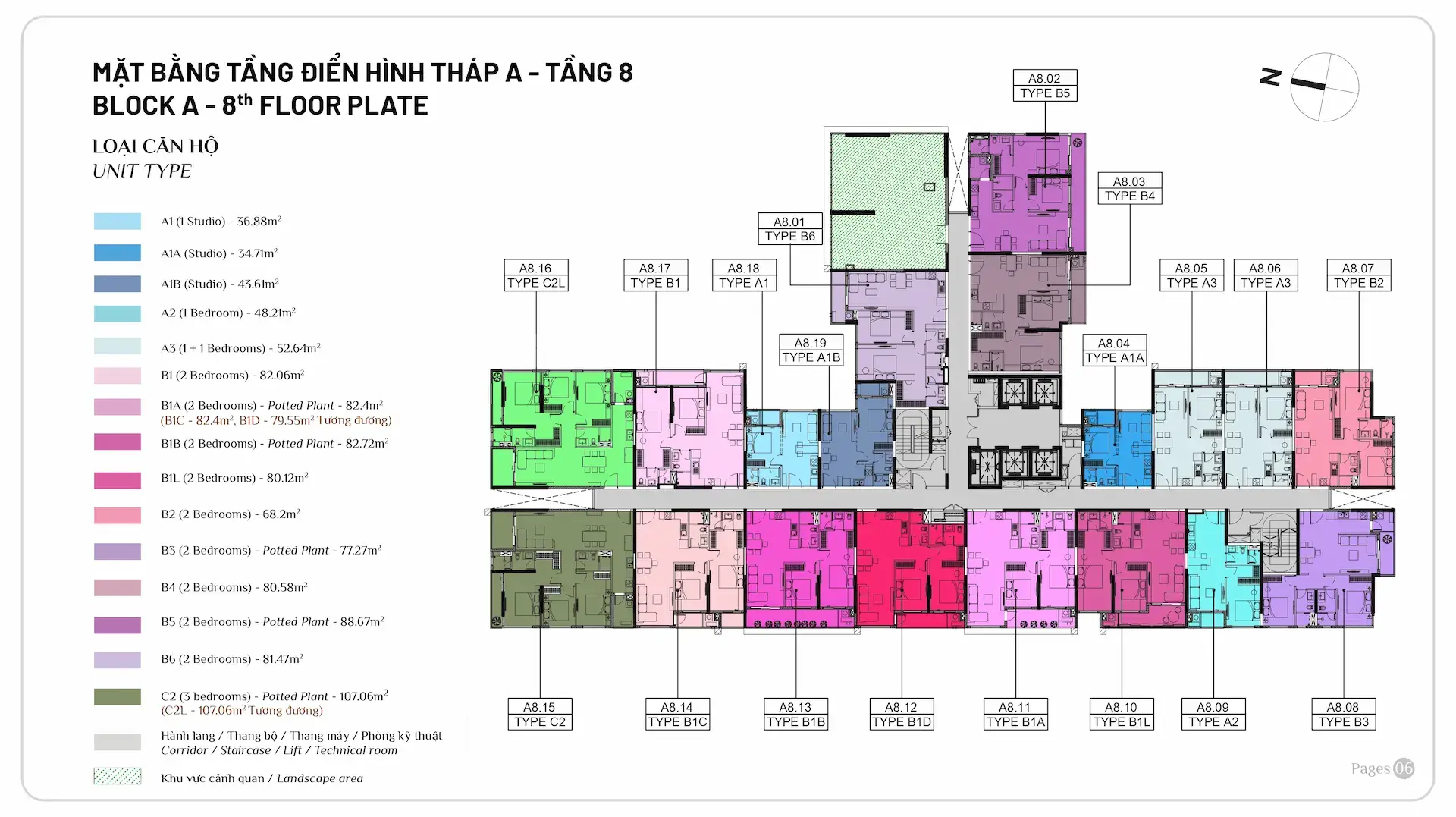 Mặt bằng tầng 8 Tháp A Elysian
