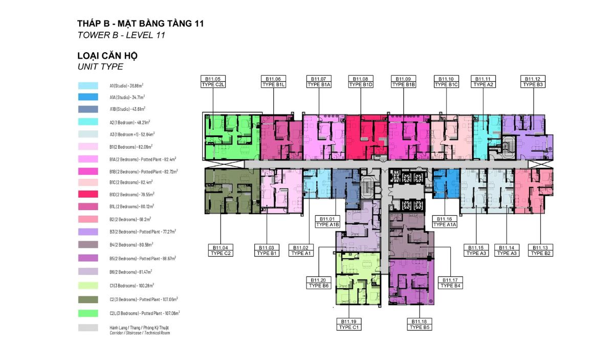 Mặt bằng tầng 11 Tháp B Elysian