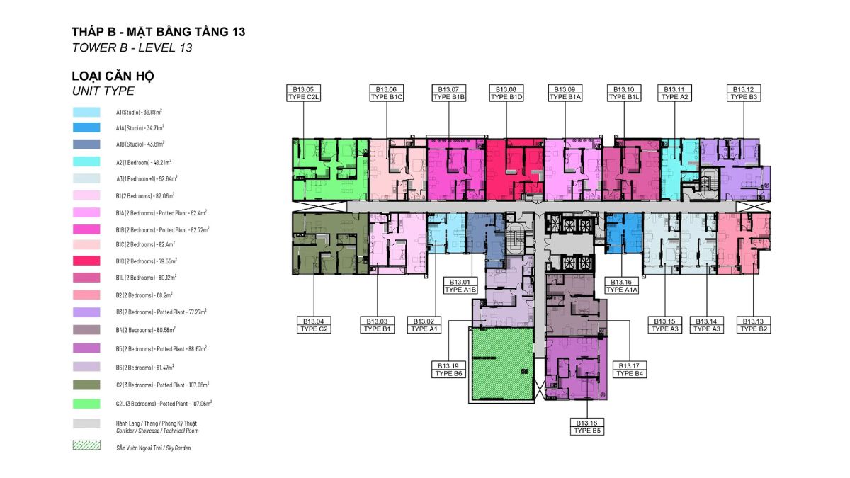 Mặt bằng tầng 13 Tháp B Elysian