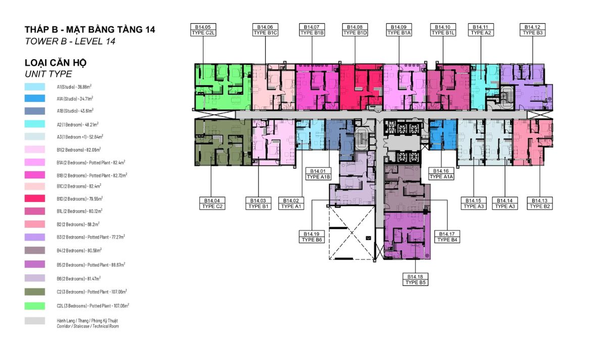 Mặt bằng tầng 14 Tháp B Elysian