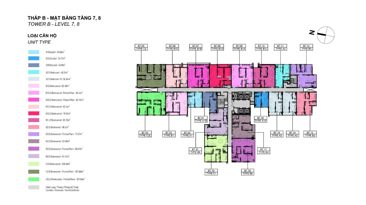 Mặt bằng tầng 7, 8 Tháp B Elysian