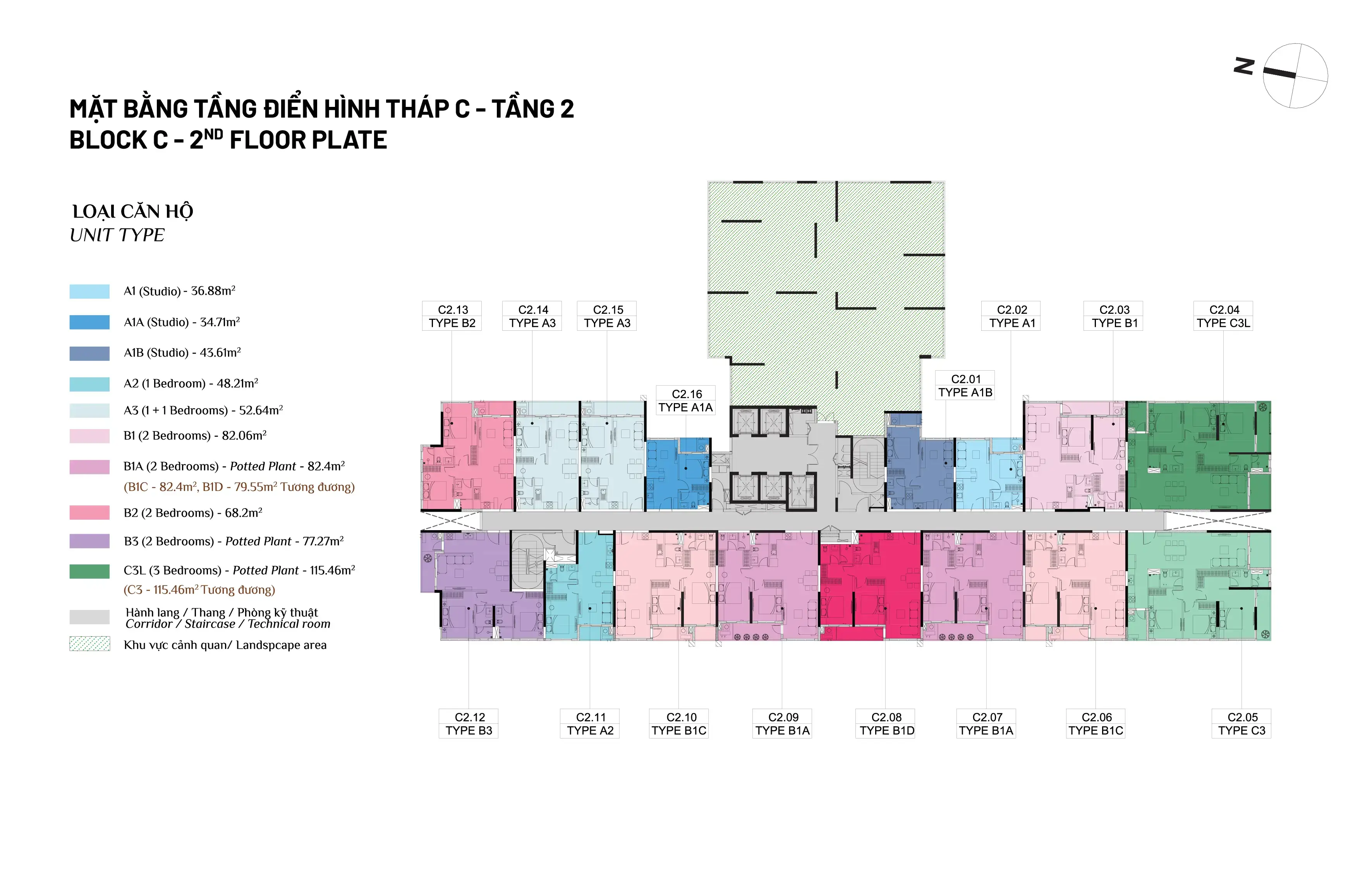 Mặt bằng tầng 2 Tháp C Elysian
