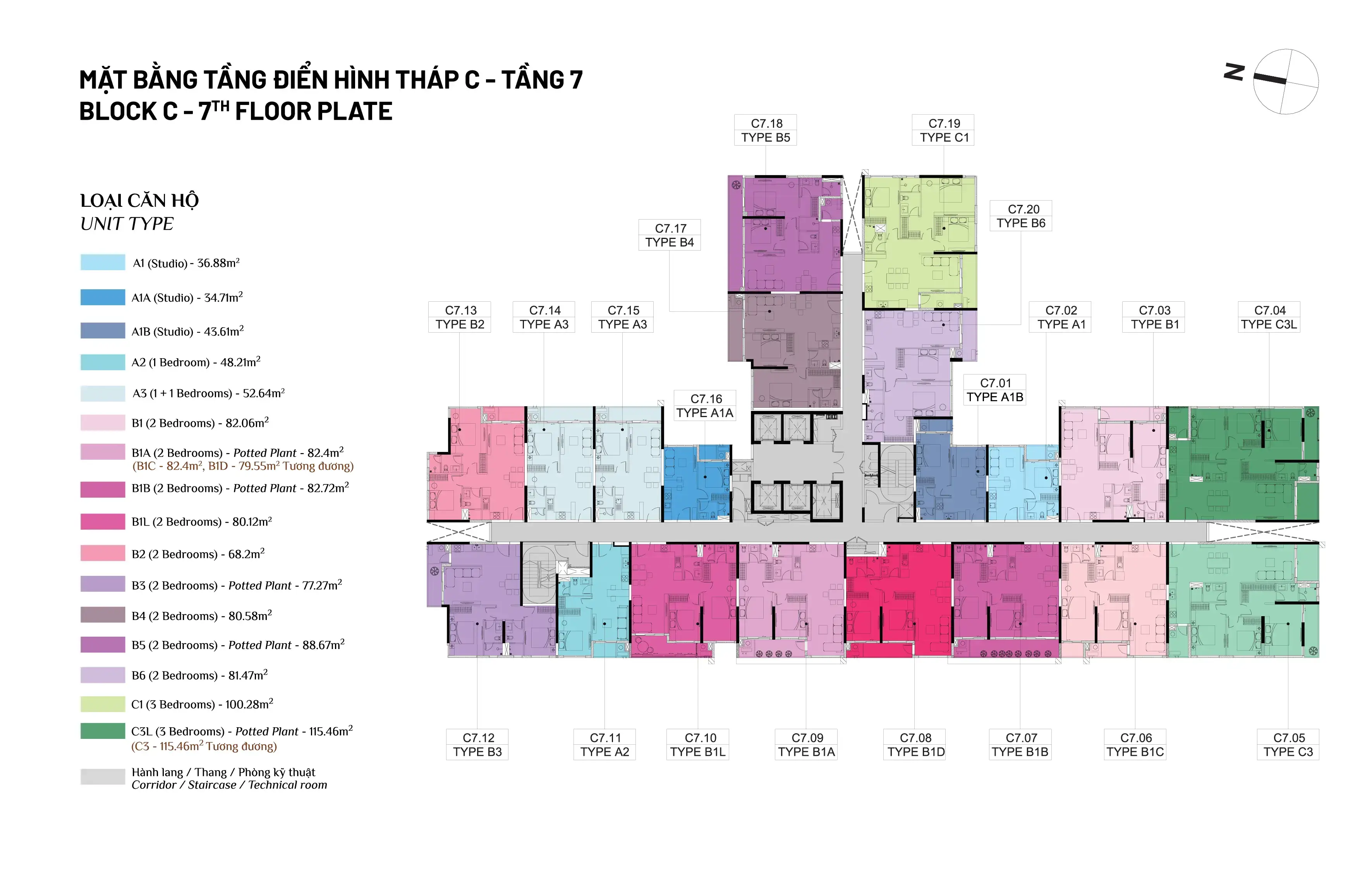 Mặt bằng tầng 7 Tháp C Elysian