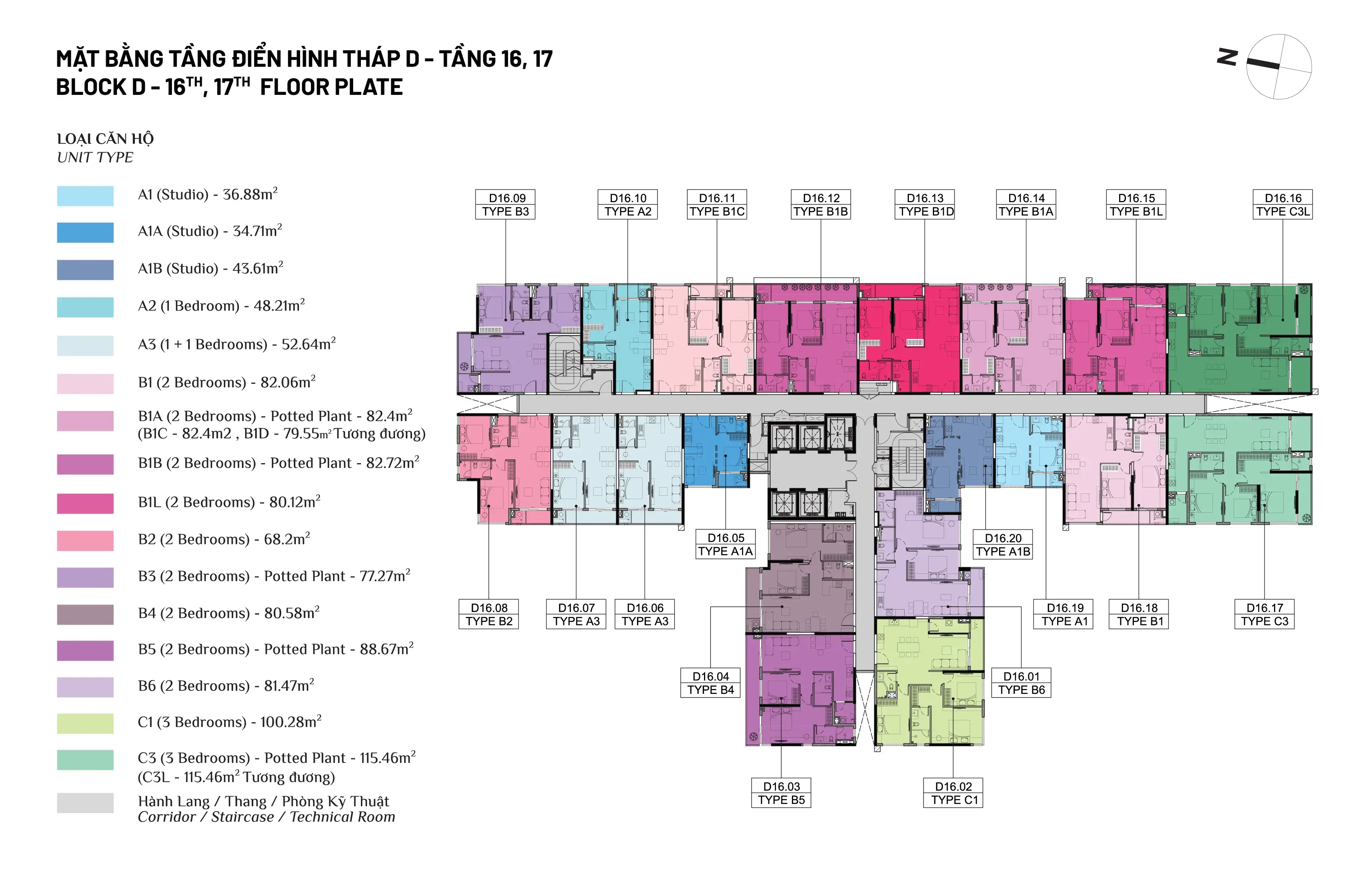 Mặt bằng tầng 16, 17 Tháp D Elysian