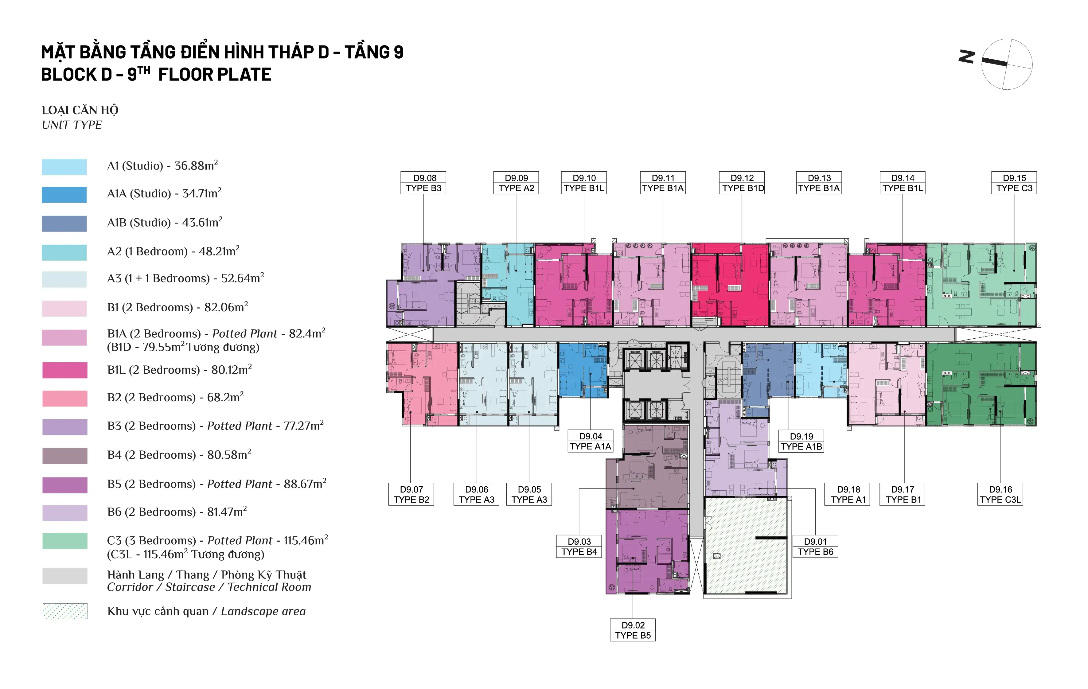 Mặt bằng tầng 9 Tháp D Elysian